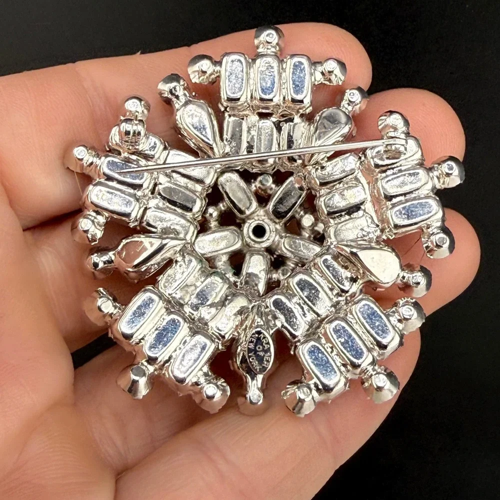 Vintage Kramer NY Brooch Snowflake Clear Rhinestone Baguette Pear Statement